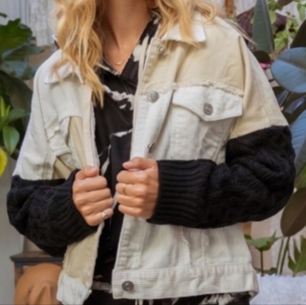 POL Patchwork Denim, Corduroy Jacket with Knit Sl… - image 1